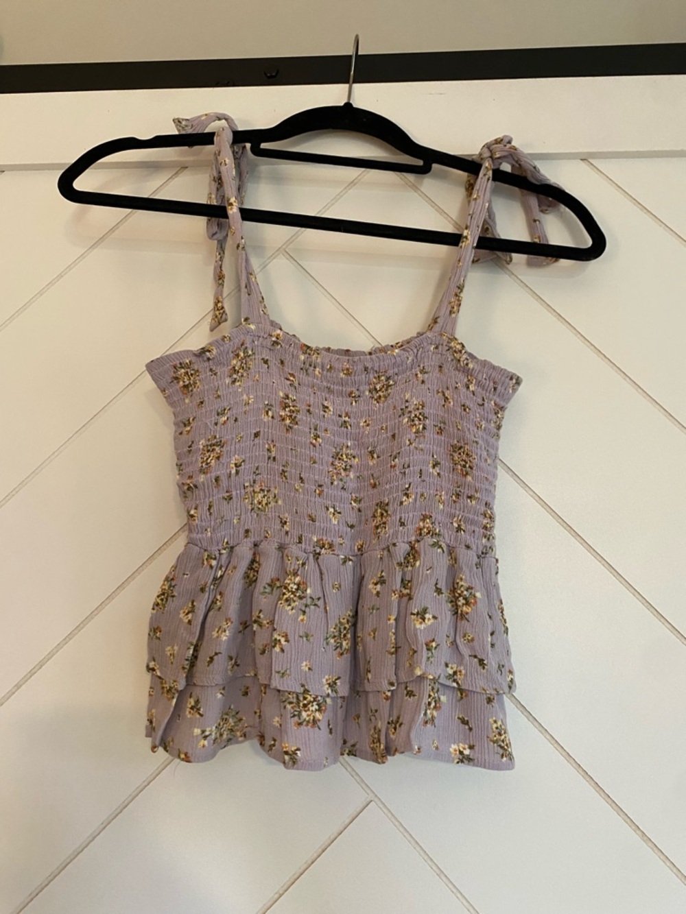 Altar'd State Lavender Floral Smocked Tie-Strap Tank